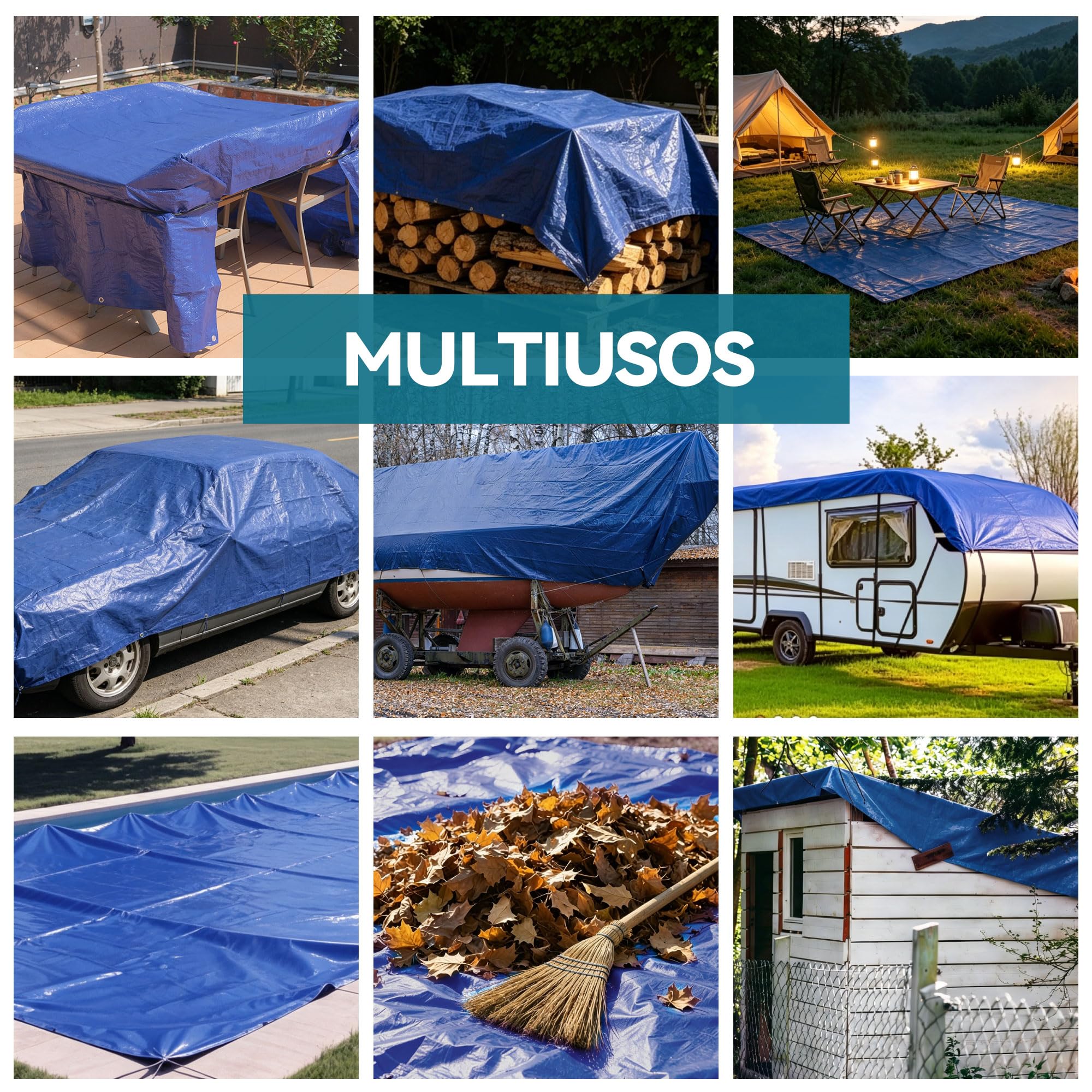 Telone Impermeabile 70g/mq - Telo con Occhielli in Alluminio - Antistrappo per Esterno, Piscina Fuori Terra, Giardino e Campeggio - Copertura Multiuso Blu 2,4x4,8m