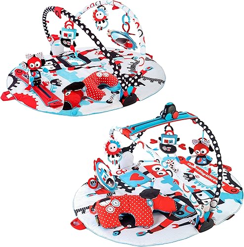 Miniatura 7 de Yookidoo Gimnasio para bebés y tapete de juego, accesorio de 3 etapas con pista de robot motorizada, 20 actividades de desarrollo, edad de 0 a 12