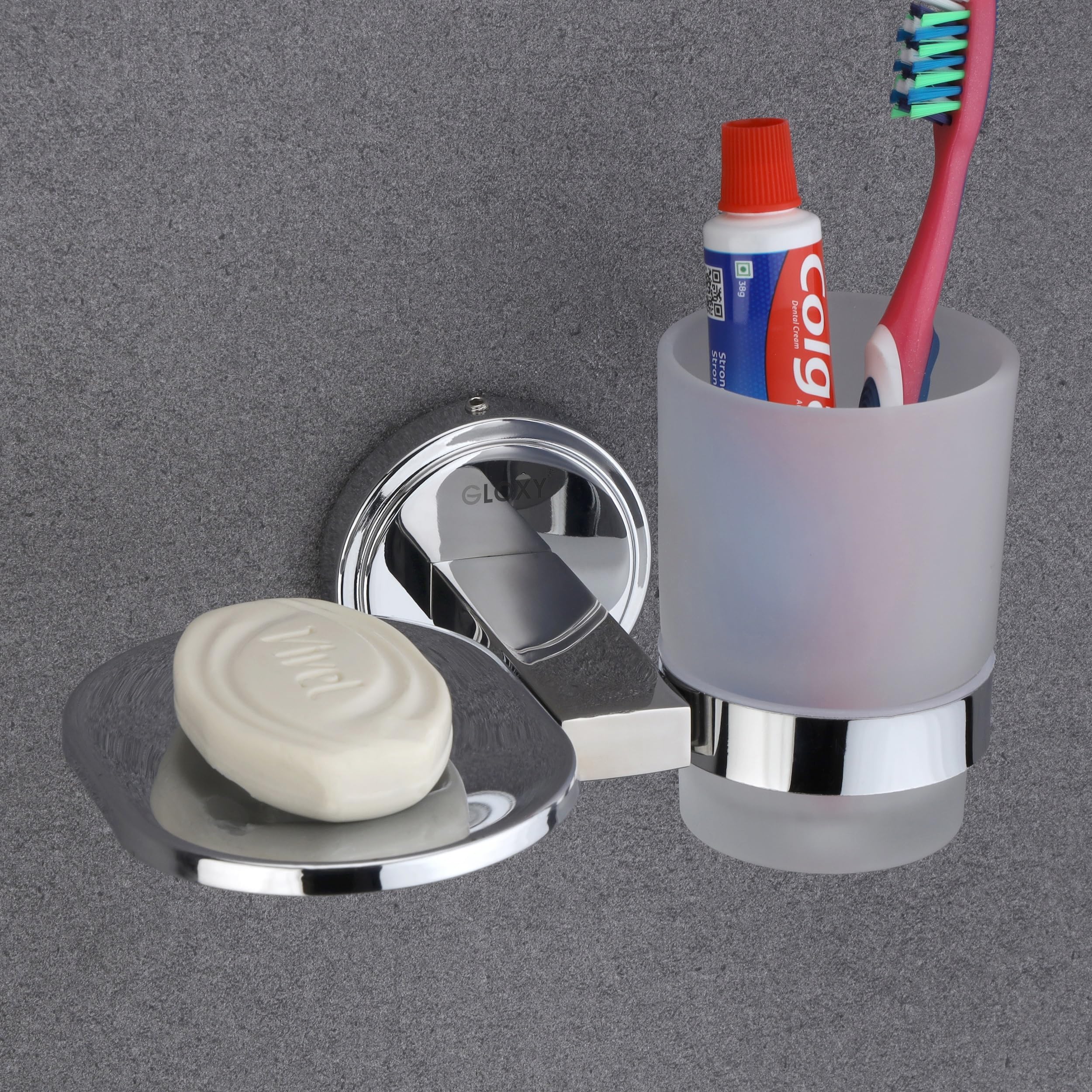 GLOXY Stainless Steel Soap Holder with Glass for Bathroom Wall Mounted Soap Stand Bathroom Accessories SS202 (B0C85WSNWM) Amazon Price History, Amazon Price Tracker