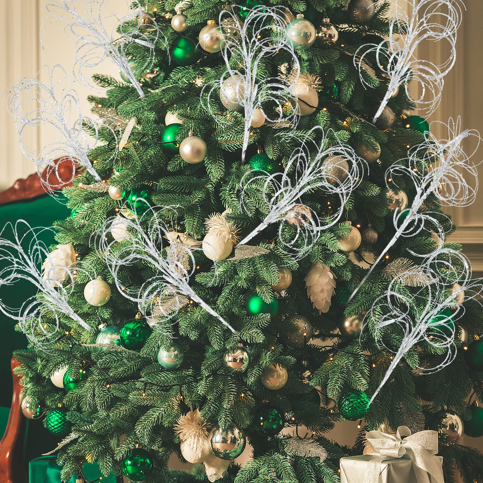 Glitzer-Eukalyptus-Zweige – 12 Stück, 38 Cm, Funkelnde Blätter Für Weihnachtsdeko & Vasen