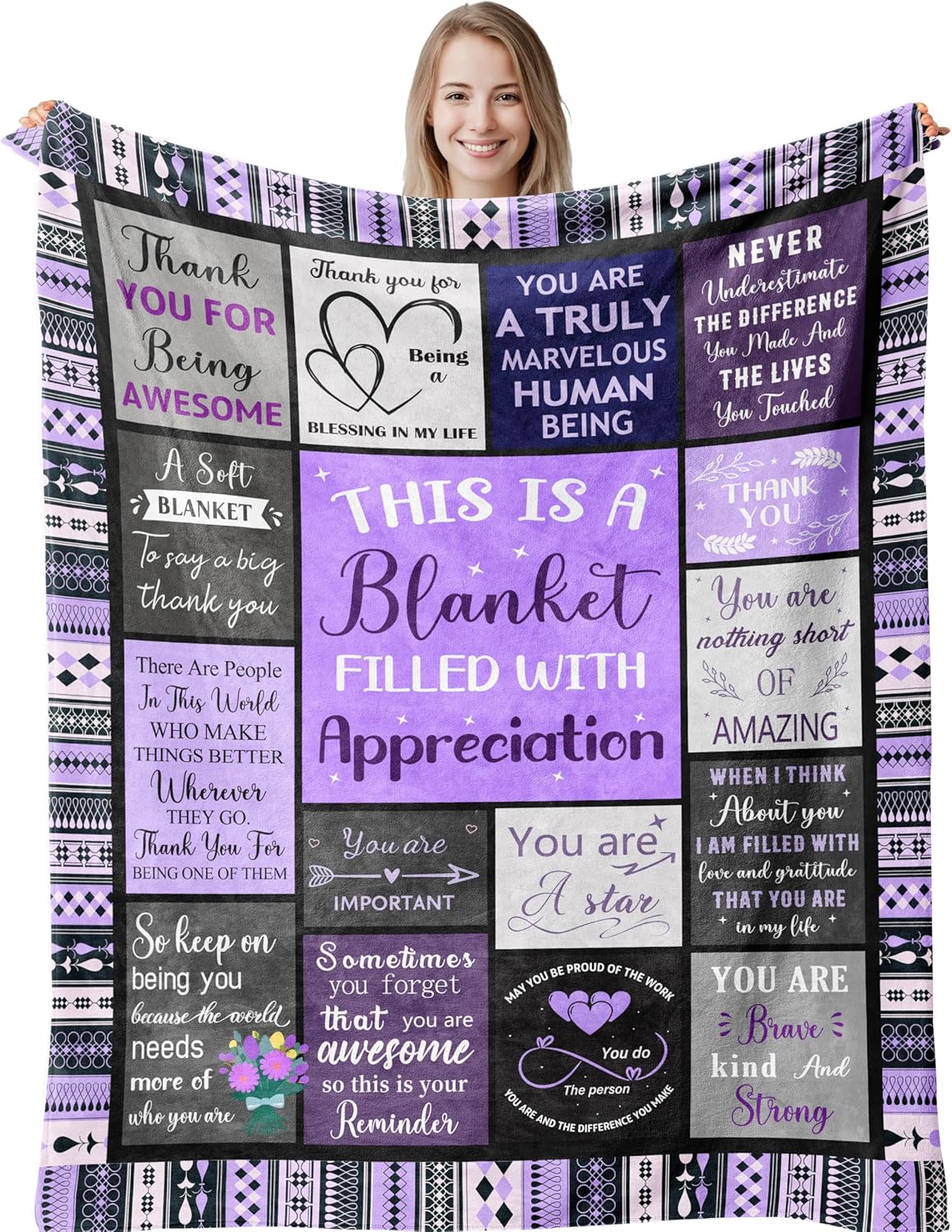 Thank You Gifts for Women Coworkers Boss Friends Teacher, Appreciation Gifts for Employees Nurse Neighbors Volunteer, Inspirational Gifts for Women, Soft & Cozy Purple Throw Blanket 60"x50"