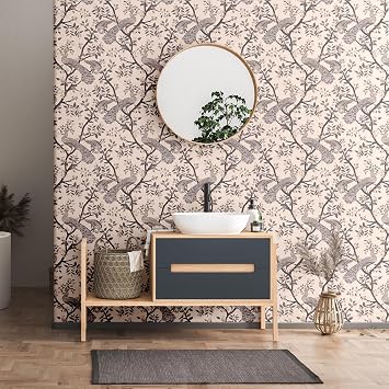 Blooming Wall DPYD19-W Peacock Standing on Branches Textured Peel and Stick Wallpaper Self-Adhesive Prepasted Wallpaper Wall Decor