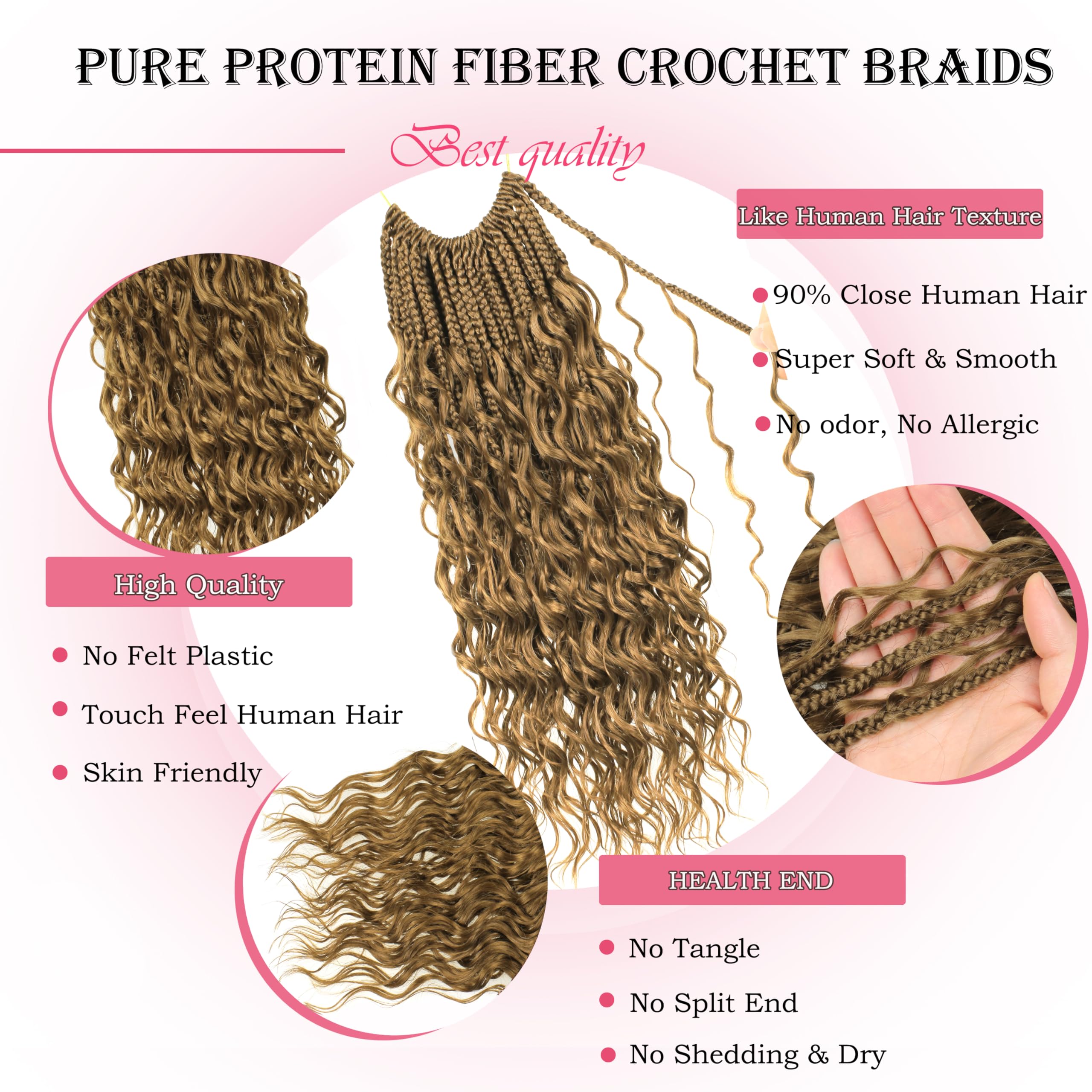 Boho Box Braids Crochet Hair with Soft Curls, Protein Fiber, 8 Packs