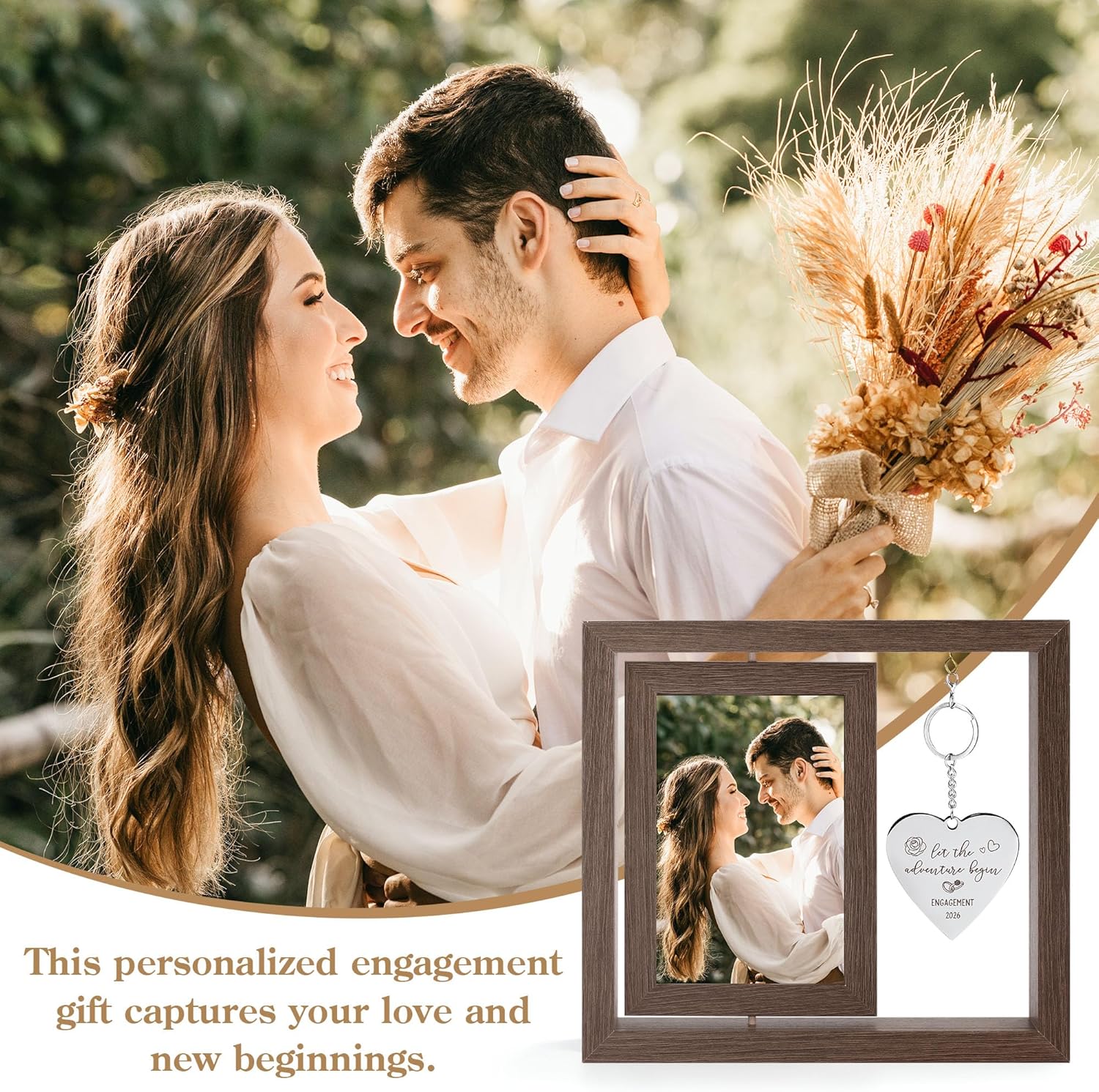 HELORAY Engagement Gifts for Couples Gifts for Newly Engaged Couples Engagement Gift for Women Happy Engagement Party Gift Personalized Picture Frame Let The Adventure Begin Engaged Photo Frame - Image 3