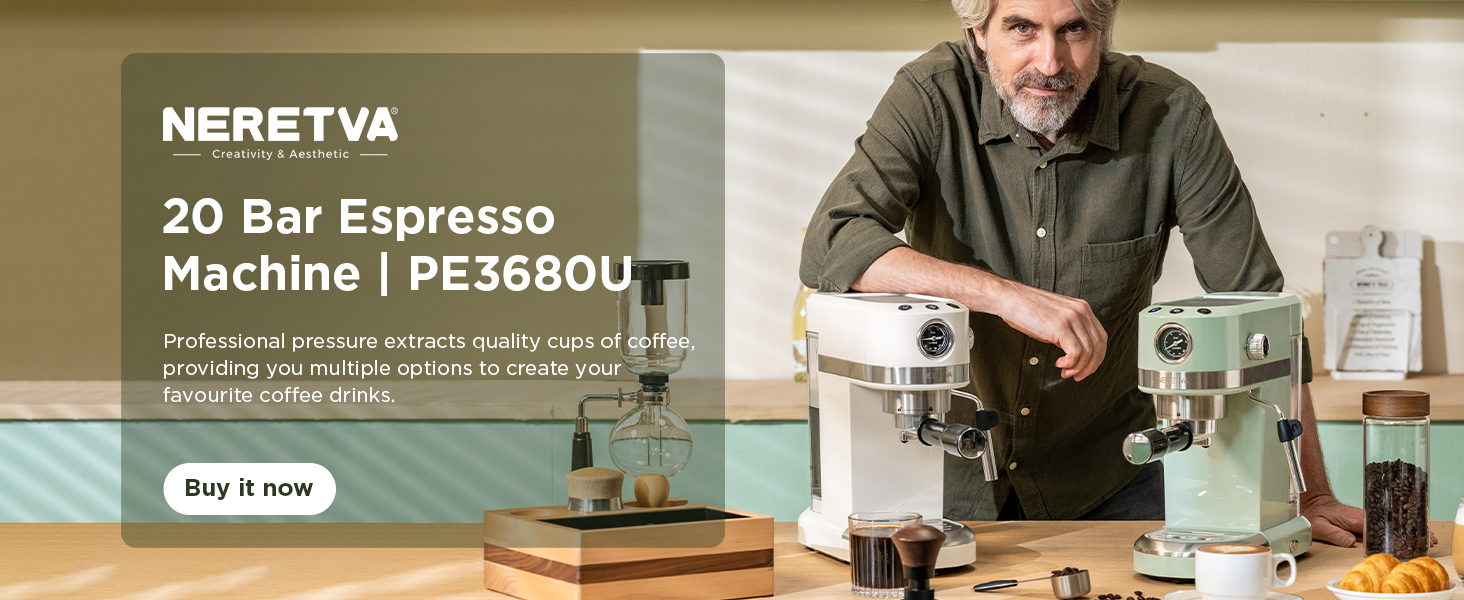 Neretva Máquina de café expreso de 20 barras con varita de vapor para café expreso con leche y capuchino, cafetera compacta para barista casero, 1350 W de alta presión italiana, color