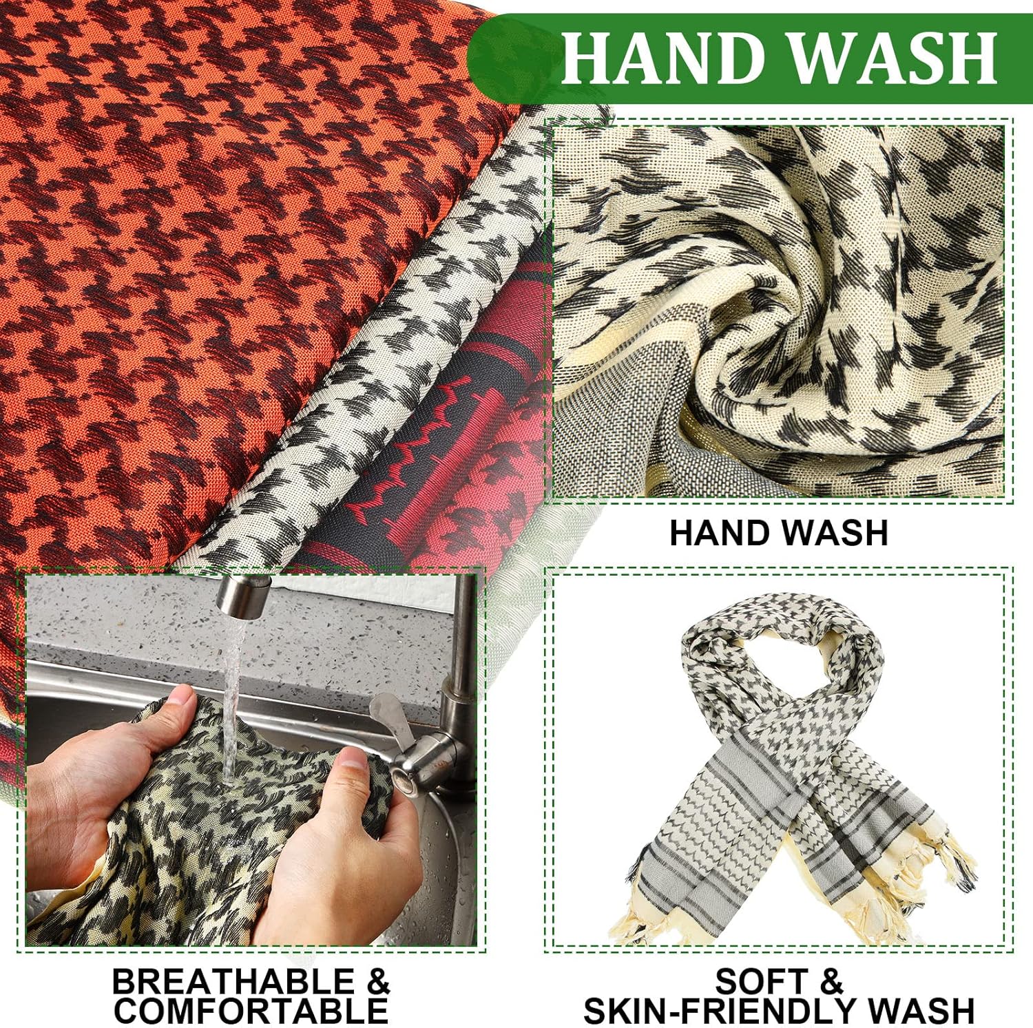 Janmercy 16 Pcs Military Shemagh Tactical Desert Scarf Keffiyeh Head Neck Scarf Motorcycle Face Mask Biker Head Neck Scarf Cotton Arab Wrap with Tassel for Men Women 43 x 43 Inch, 16 Colors - Image 3