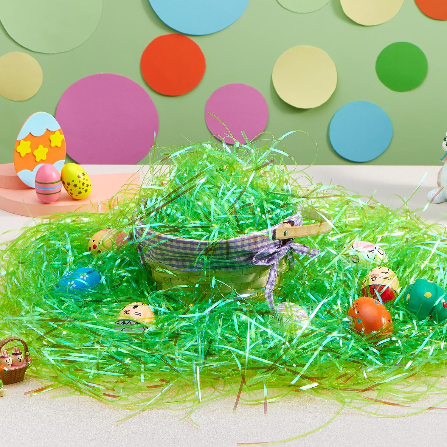 JOYIN 0.75 LB Easter Iridescent Plastic Grass, Green Shredded for Easter Egg Hunt, Craft Basket Stuffer DIY Package Fillers, Bridesmaid Party Decoration Favors, Gift Wrapping Supplies(12 oz)