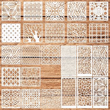 24Pcs Geometric Stencils for Painting, Reusable Abstract Layering Stencils for Crafts Painting on Wooden Furniture Floor Drawing Card Cake Rock Decoration