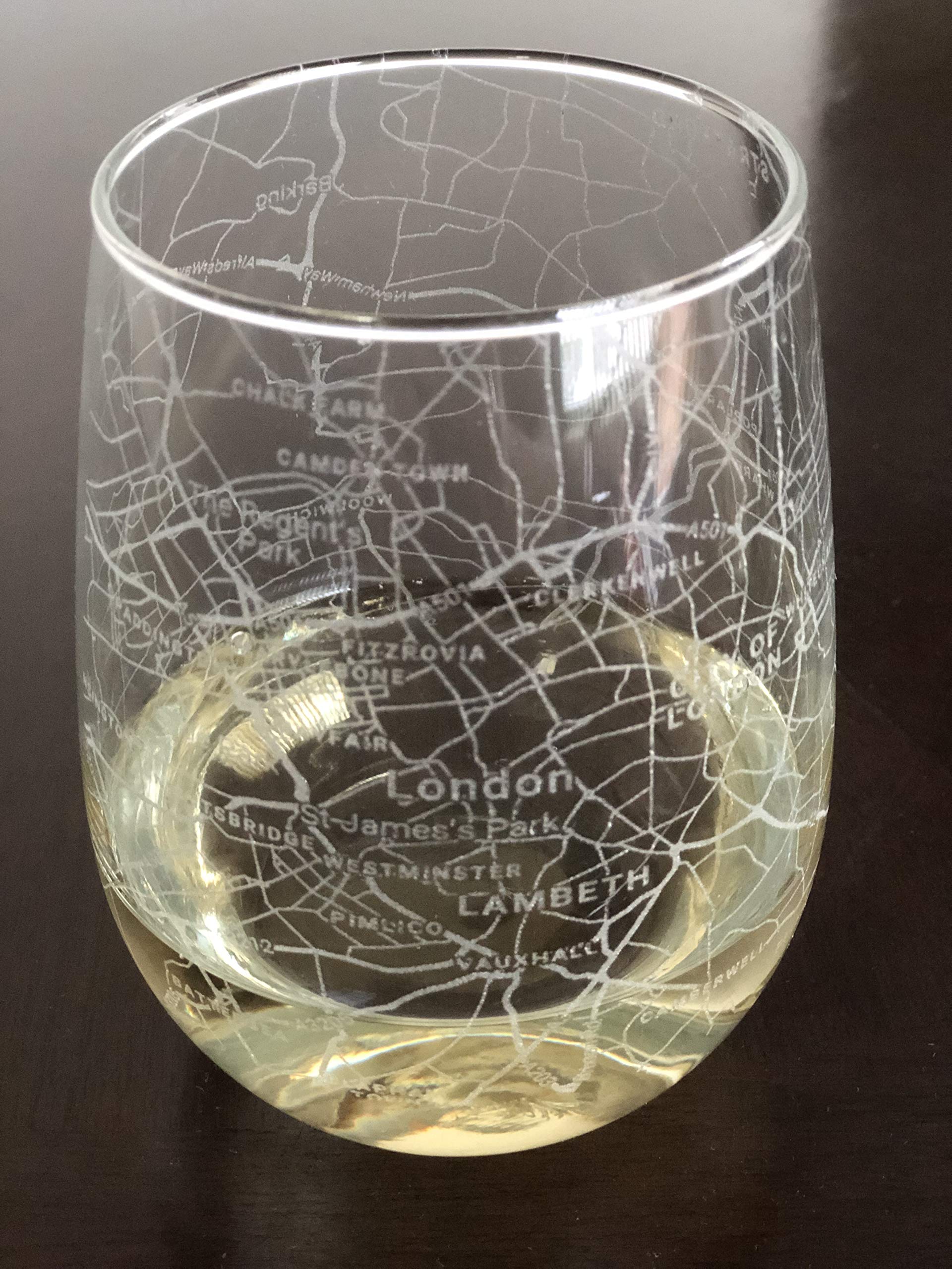 Stemless 17oz Wine Glass Urban City Map London United Kingdom