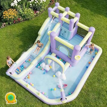 Ktaxon Inflatable Bounce House with Rainbow Arch and Extra Long Water Slide