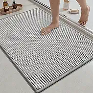 MontVoo Bath Mat,Chenille Absorbent Bathroom Mat Quick Dry Rubber Backed Bathroom Rugs Non Slip Washable Bath Mats,Ultra Thin Bathroom Rugs Fit Under Door,17"x24",Grey