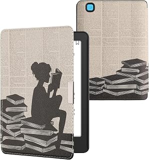 kwmobile e-reader hoesje compatibel met Kobo Aura Edition 2 - Magneetsluiting - Ereader case - Meisje met boeken in zwart/beige