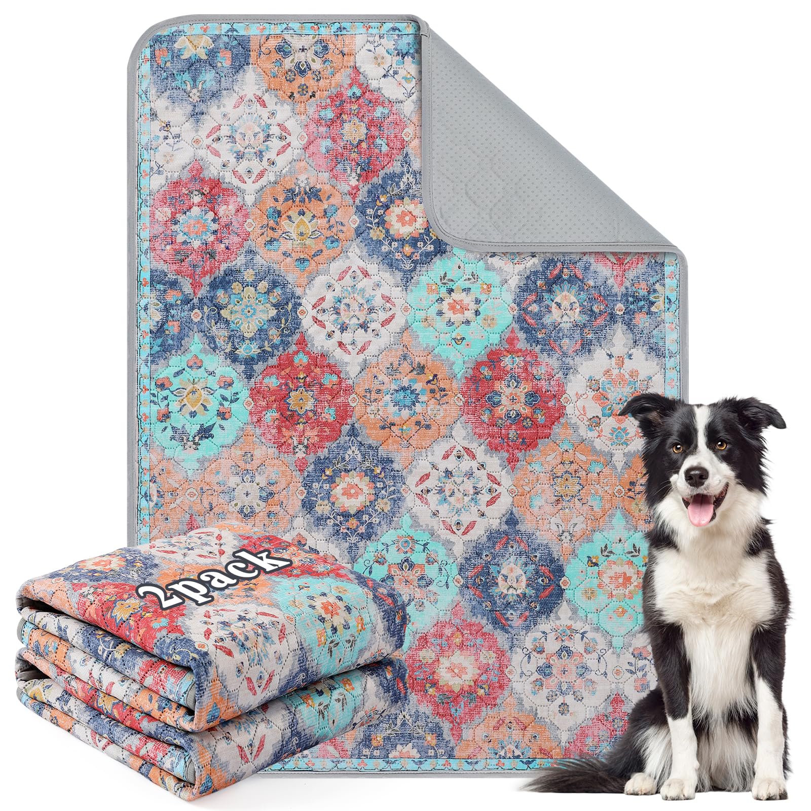 Aruiliya Reusable Washable Puppy Pads, 2 Pack Dog Training Pee Pads with Anti Slip Bottom, Super Absorbent and Leak-Proof for Floor, Crate, Potty Training (80 x 120cm)