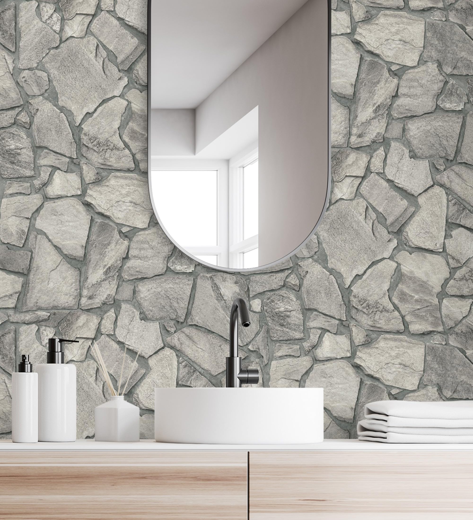 GAULAN 683292 Papier peint vinyle pierre naturelle texturée style rustique, tons gris pour mur salon cuisine bain chambre couloir stanza salle à - Rouleaux de 10 m x 0,53 m