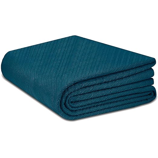 COTTON CRAFT Soft Cotton Thermal Blanket - Plush Herringbone Twill - All Season Luxurious Breathable Skin Friendly Lightweight Cooling Throw Blanket - Sofa Couch Travel Camping Dorm - Full Queen Teal