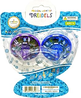 Hanukkah Musical Light-Up Dreidel Spinning Tops Set, Plays 2 Classic Hanukkah Songs, Assorted Colors (2-Pack)