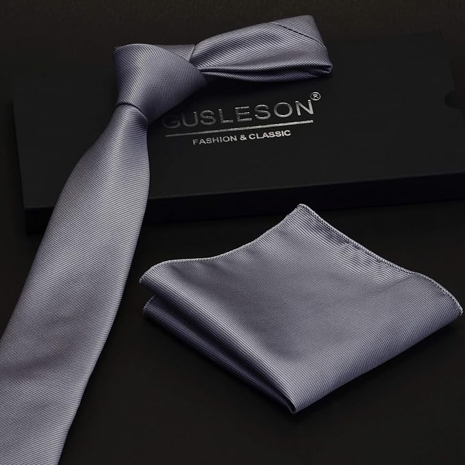 GUSLESON 2.4" Slim Necktie and Handkerchief Set For Men Solid Skinny Tie Set miniatura 3
