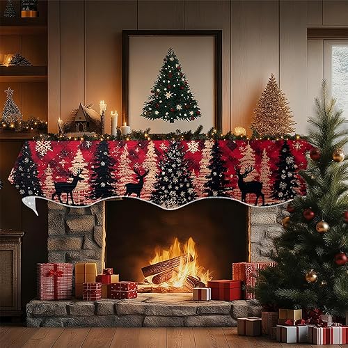 Miniatura 3 de Bufanda de Navidad para chimenea, cubierta decorativa para Navidad, invierno, mantel superior (alce del bosque navideño, 70 pulgadas de largo x 17