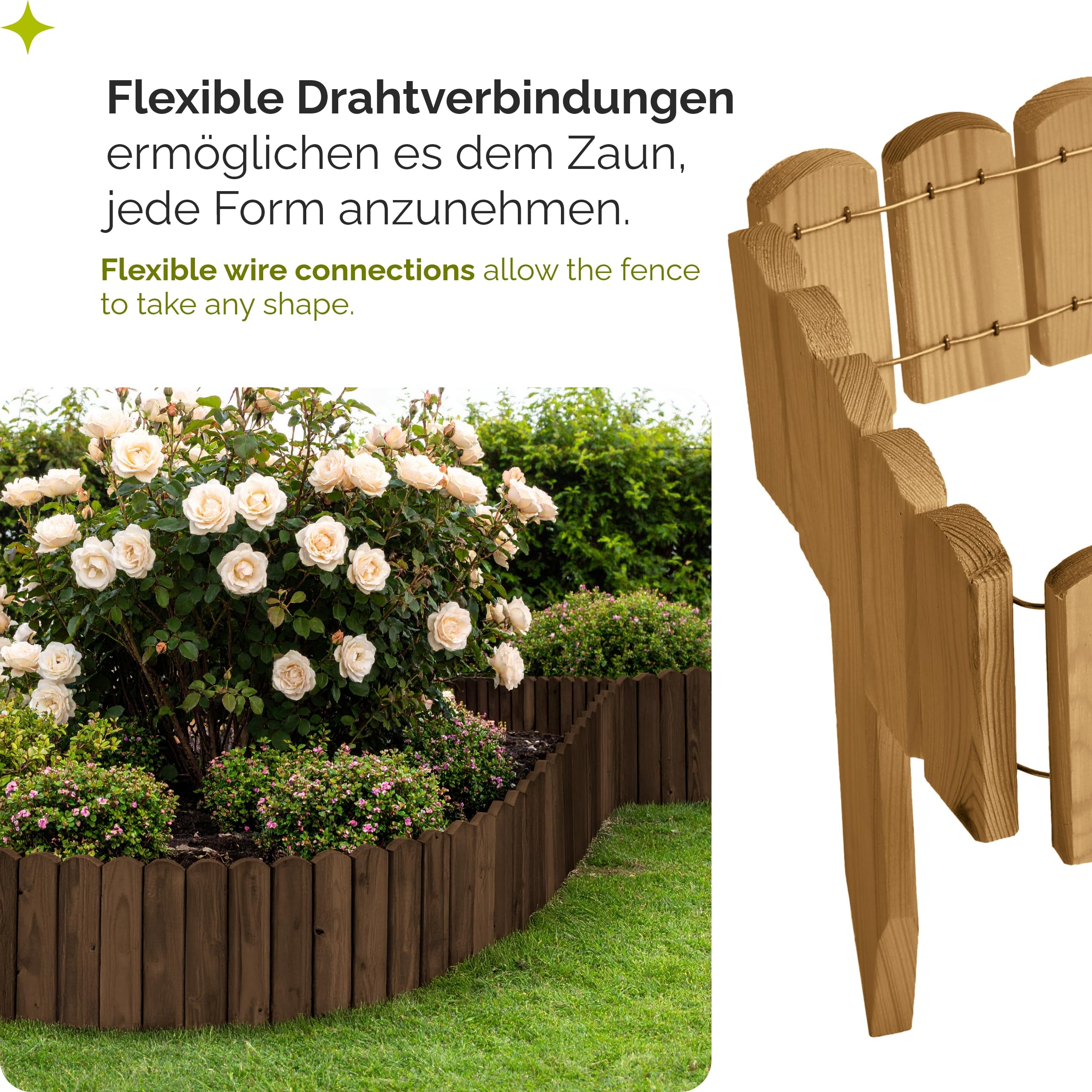 Garronda Beeteinfassung Holz Rollzaun Holzzaun 10 cm x 100 cm imprägniert Flexibler Rollborder Rasenkante Palisade Gartenzaun Umzäunung für Garten GD-0148, Hellbraun