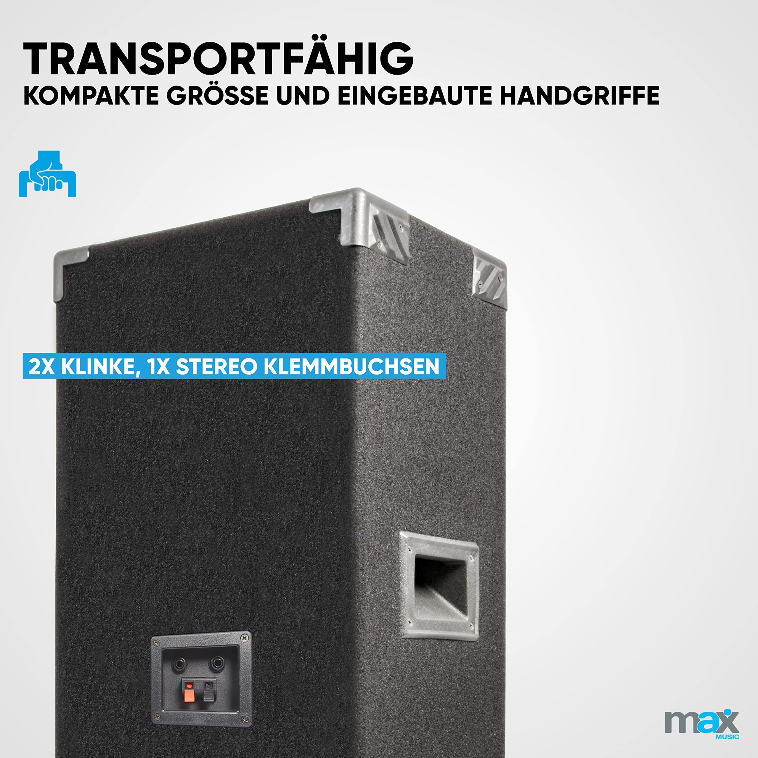 MAX MAX210 PA Lautsprecher passiv, Partylautsprecher Set, 2000 Watt Partyboxen - Griffe, 2 x 10 Zoll Doppel-Tieftöner, DJ Party Lautsprecher, Lautsprecherbox, Schwarz