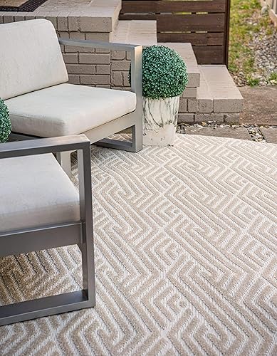 Miniatura 5 de Unique Loom Sabrina Soto Outdoor Collection Alfombra moderna, vibrante y tallada, 8 x 8 pies, beige