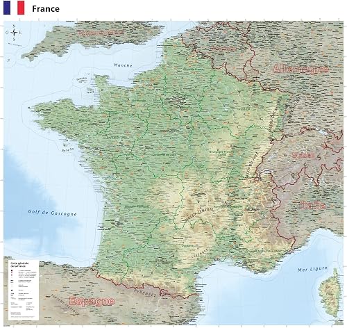 Carte générale de la France en français de 100 x 100 cm GeoMetro