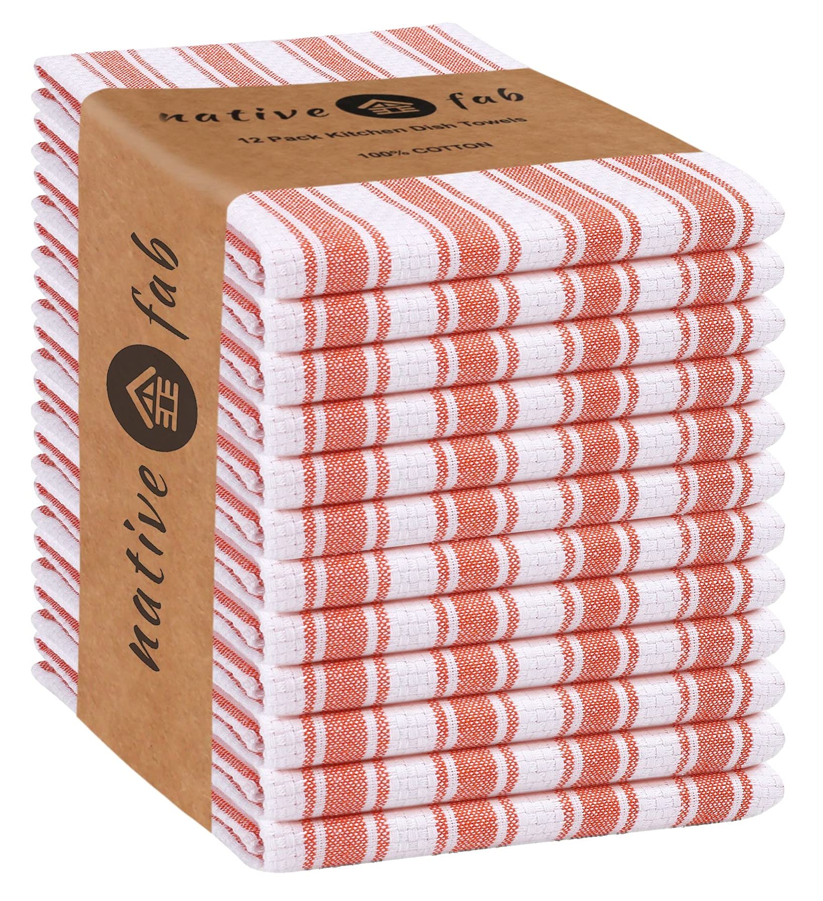 Native Fab Strofinacci da cucina in 100% cotone a righe con passante per appendere, 35 x 63 cm, confezione da 4, morbidi e assorbenti, ad asciugatura rapida, per ristoranti, catering, piatti di