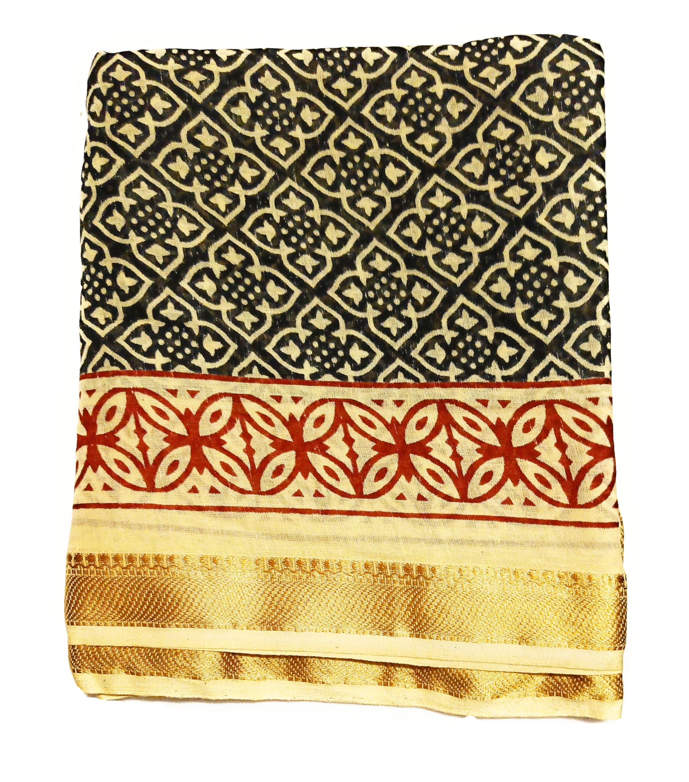 Kgm Accessories Black New Extra Large Indian Cotton Gold Lurex Hand Block Printed Sarong Scarf Shawl Beach Wrap Pareo (Black)