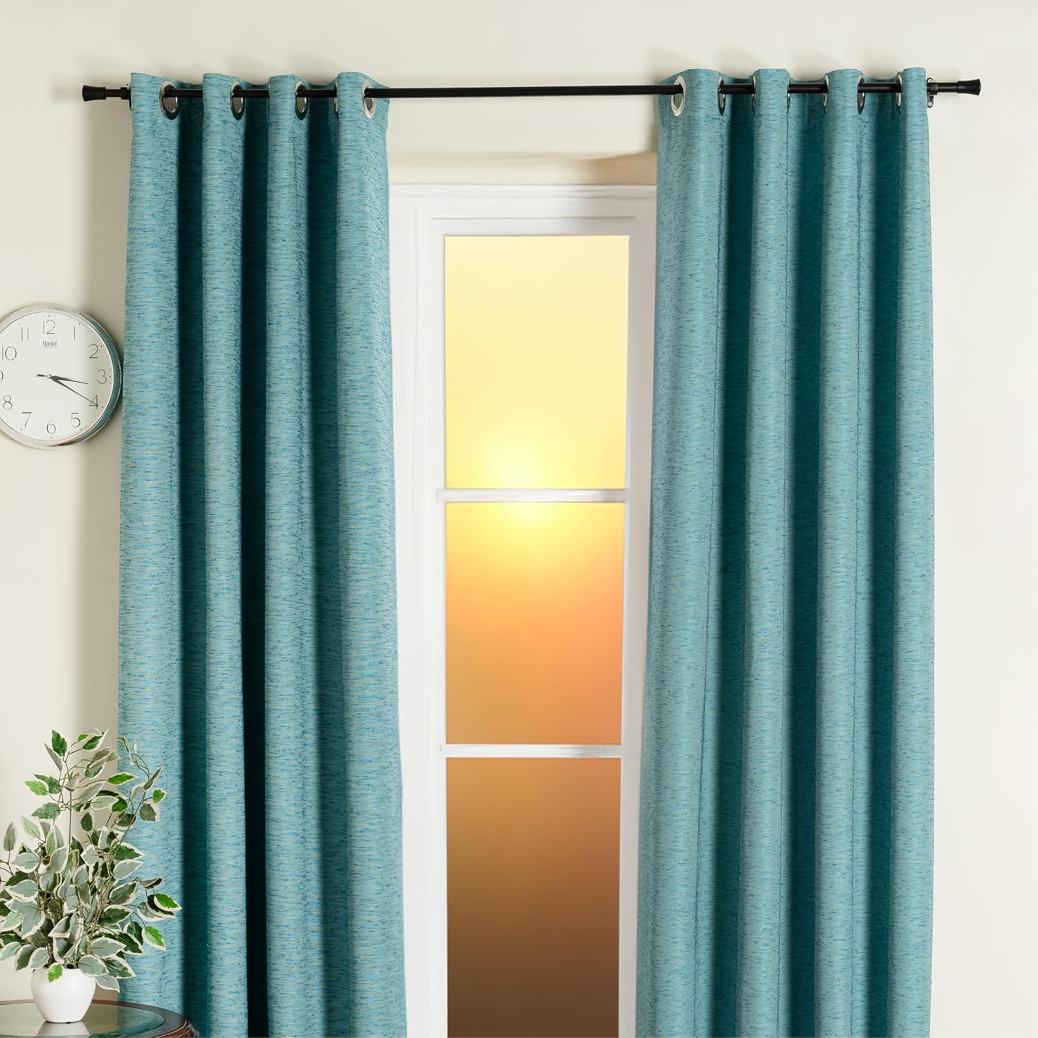 DECO WINDOW Curtain Rods for Windows 44 – 120 Inch, 3/4 Inch Heavy Duty Extendable Metal Drapery Rod, Adjustable Curtain Rod with Decorative Inverted Cone Finials for Living Room Bedroom, Black Matt