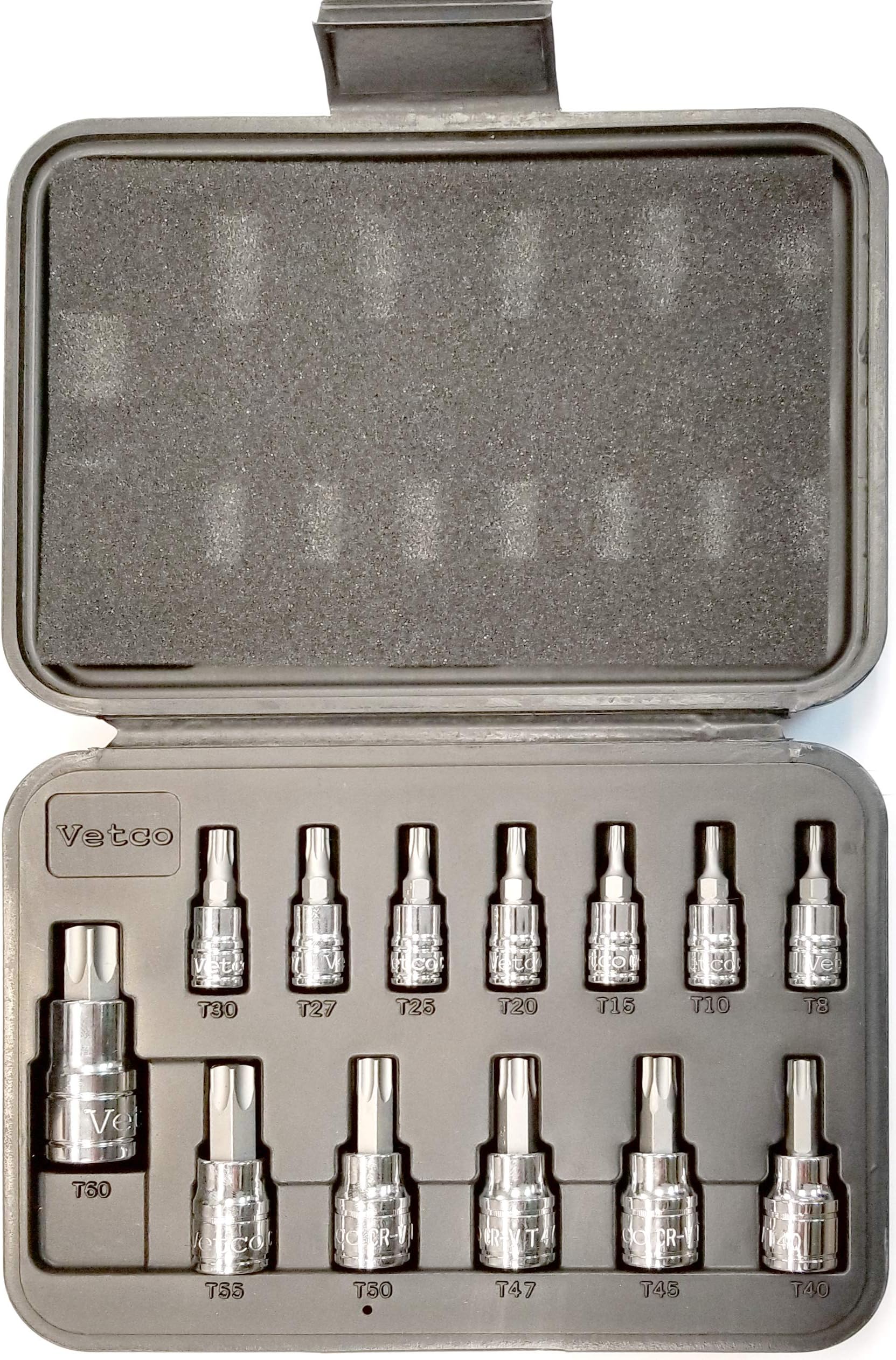 VETCO 13-Piece Torx Bit Socket Set T8-T60, S2 Steel