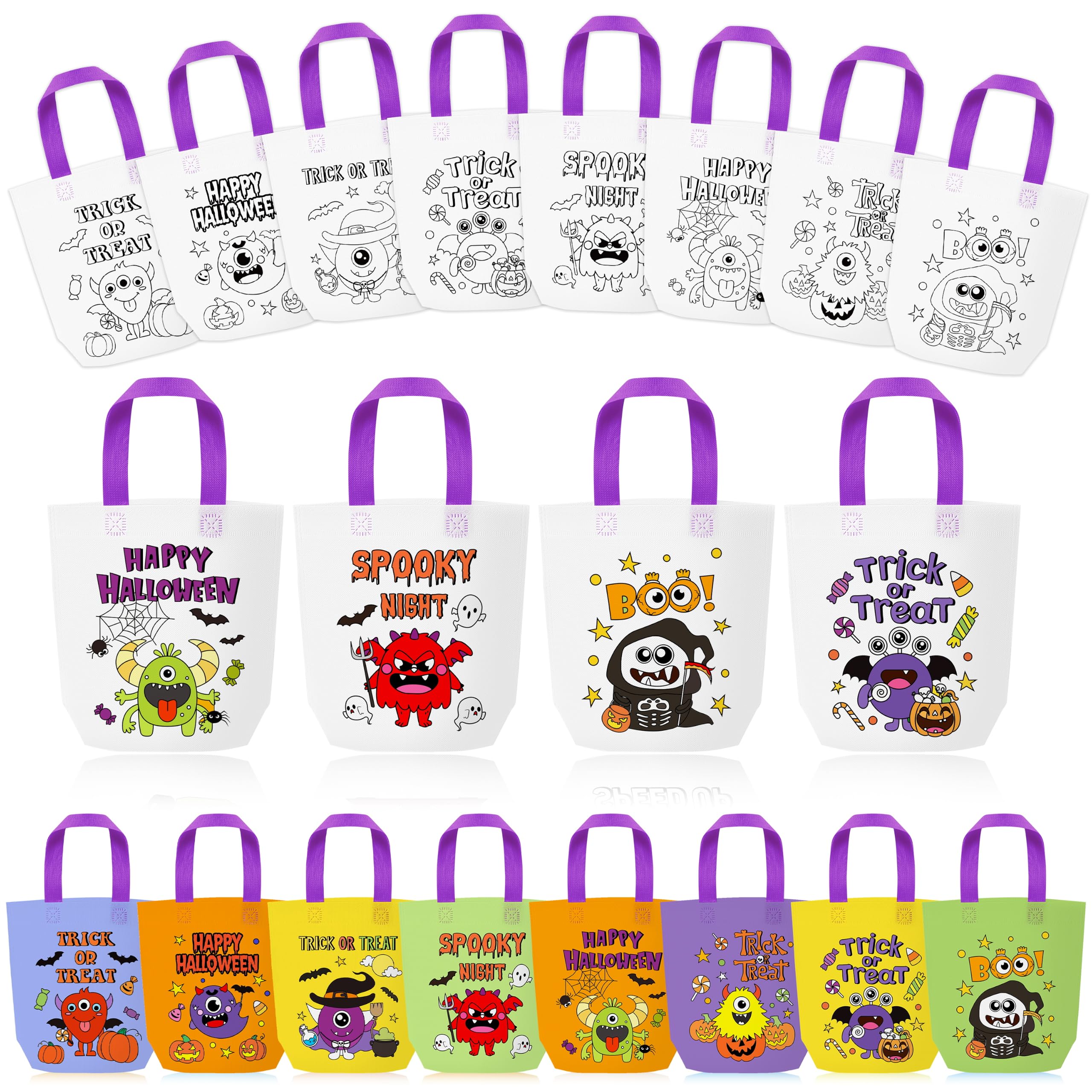 A1DIEE 24Pcs Halloween Monster Coloring Goodies Bags for Kids DIY Party Supplies