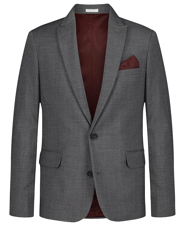 Calvin Klein Boys' Blazer Suit Jacket, 2-Button Single Breasted Closure, Buttoned Cuffs & Front Flap Pockets, Grey Windowpane, 10 by Calvin Klein - Used condition - US$32.52