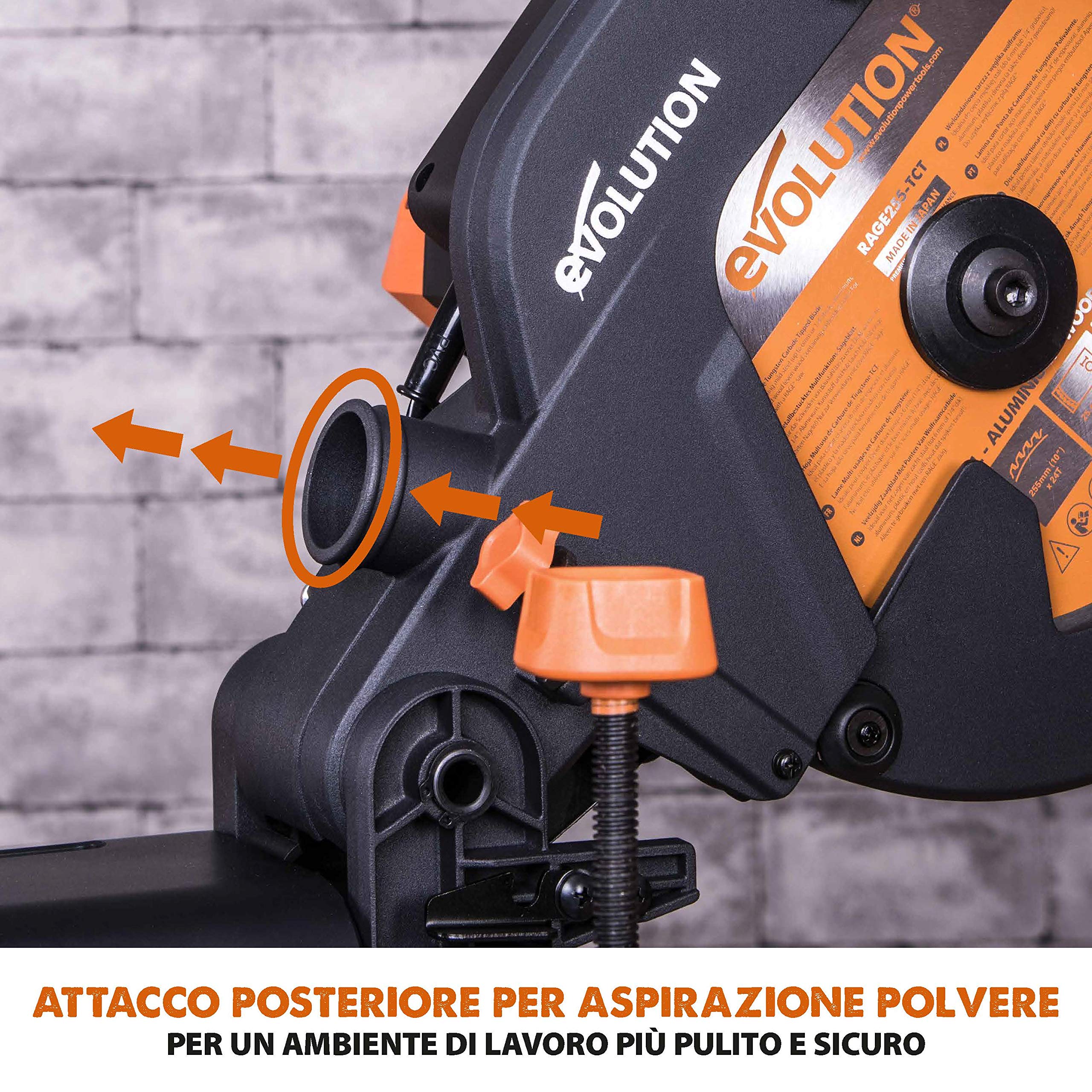 Evolution Power Tools R255SMS+ Troncatrice Radiale Scorrevole Multi-Materiale 255 mm con Pacchetto Plus, 230 V