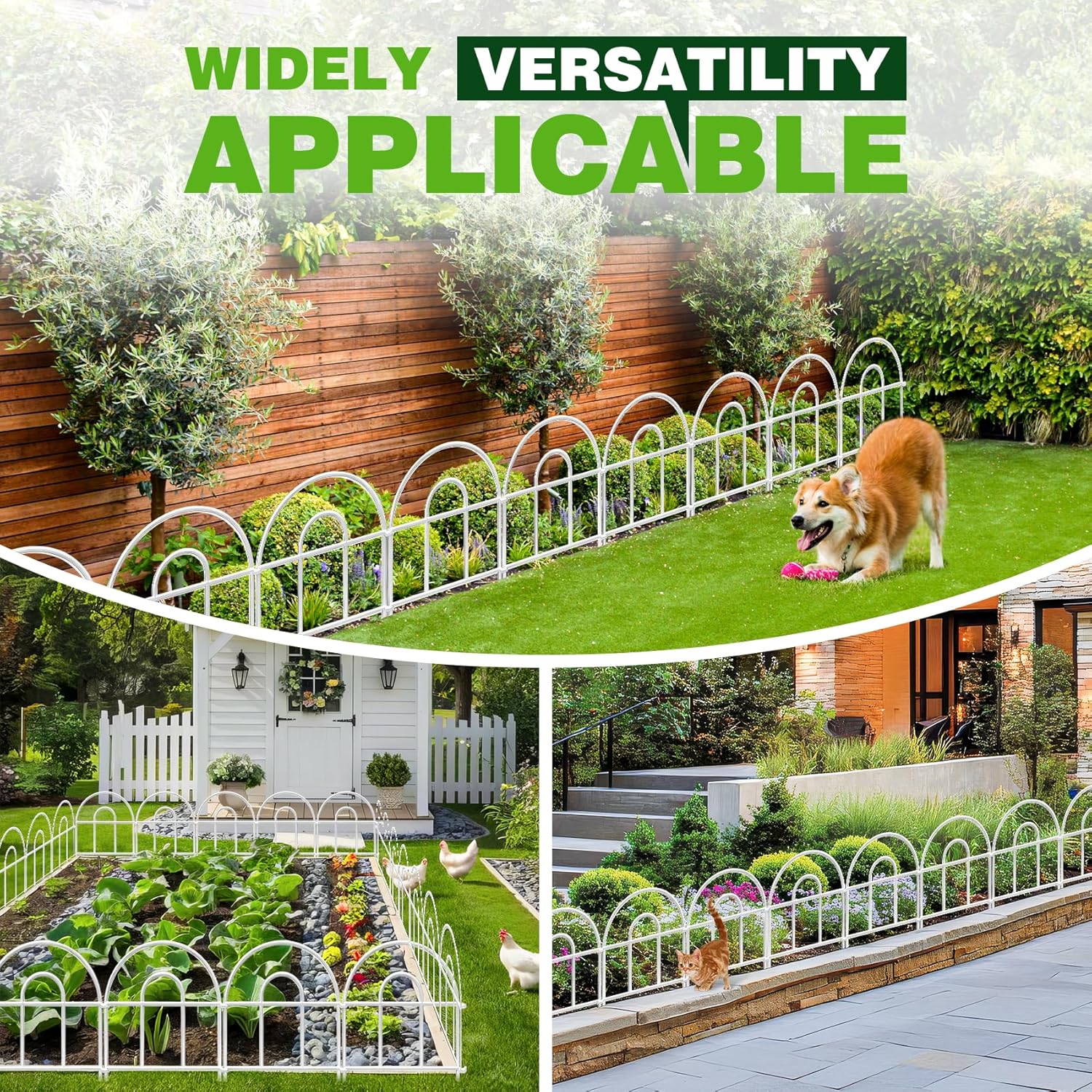 Decorative Garden Fence 21.67ft x 17in - 20 Pack Rustproof Metal No Dig Fence Animal Barrier, Arched Bed Edging Classic Style Wire Border Panel Fencing for Yard Patio Outdoor Decor, White