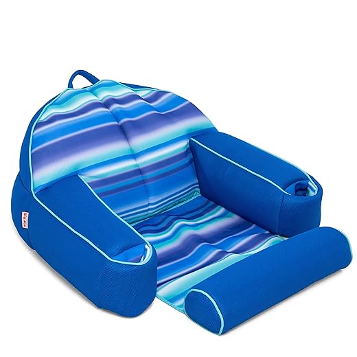 Big Joe Lazy Lounger No Inflation Needed Pool Float with Headrest and Footrest, Blurred Blue Double Sided Mesh, Quick Draining Fabric, 3.5 feet Lounger