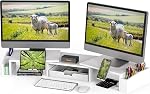 Simple Houseware Support double moniteur Riser de longueur réglable et plateau d'angle avec support et tiroir, Rustic Brown