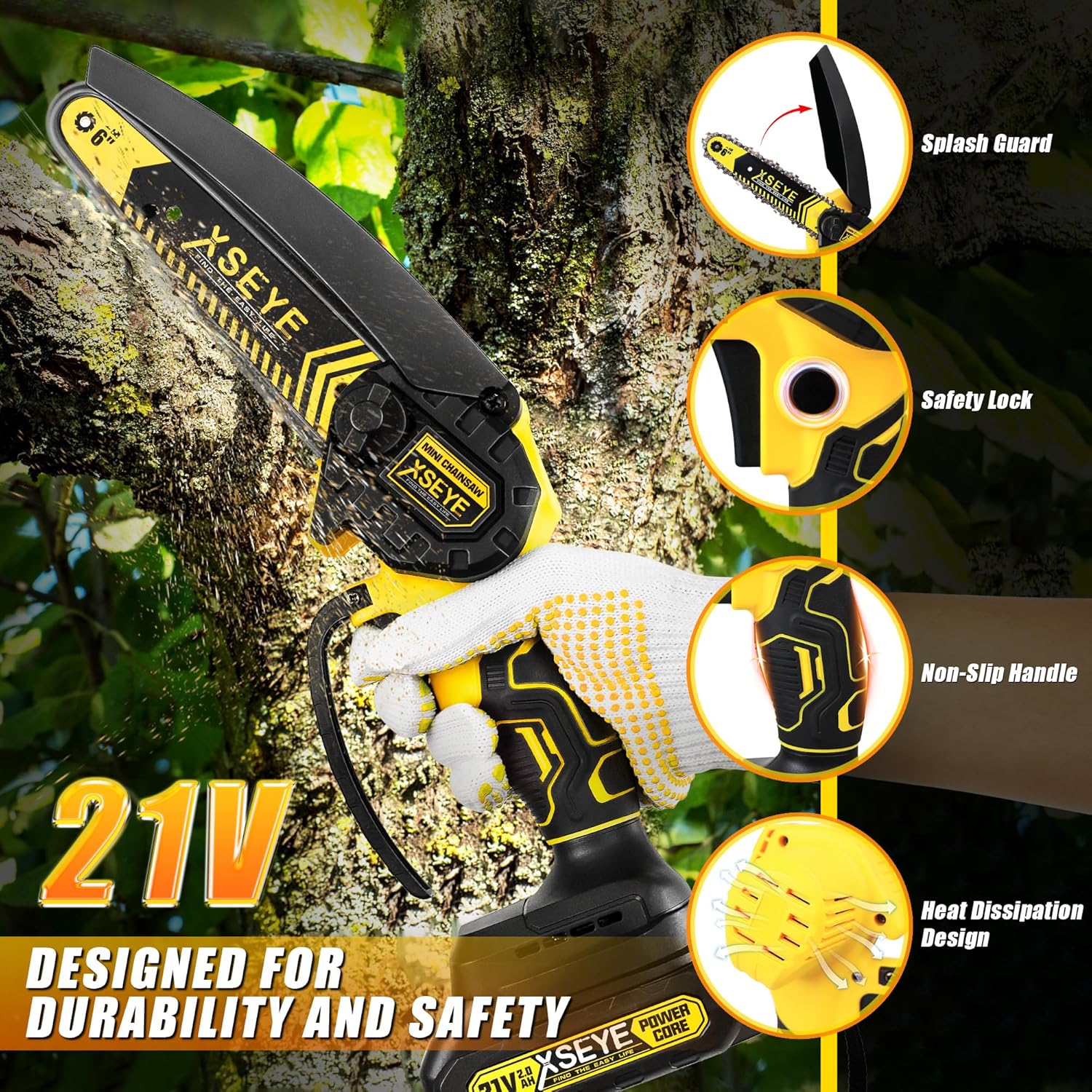 XSEYE Mini Chainsaw Cordless 6", Battery Powered Handheld Chain Saws, Small Electric Saw for Wood Tree Cut Gardening Tools, Dad Mens Birthday Ideas, Day Gifts for Him Husband Valentines Anniversary