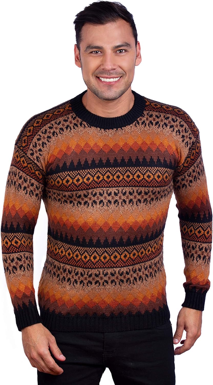 Crewneck Alpaca Sweater for Men - Andean Pullover Knit in Soft Alpaca Wool for Winter Season