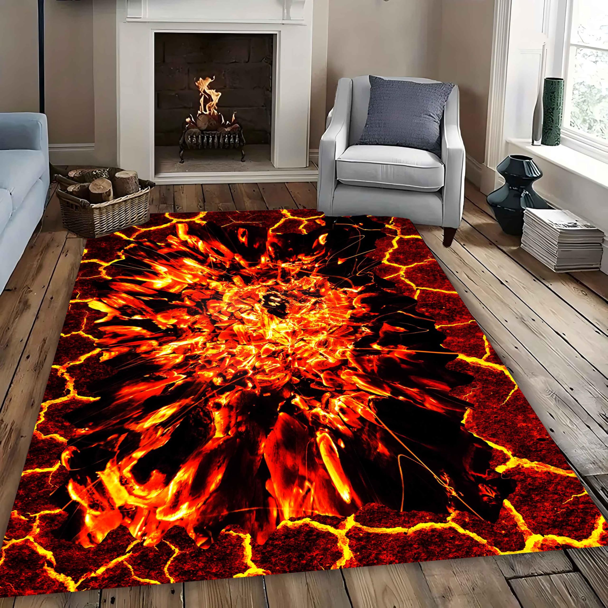 MUOUCTE Abstract Lava Area Rug, 180x300cm 3D Optical Illusion Flame Office Indoor Non-Slip Carpet, Soft Washable Bedroom Room Decorative Carpet for Dining Room Bedside Sofa Floor Rug