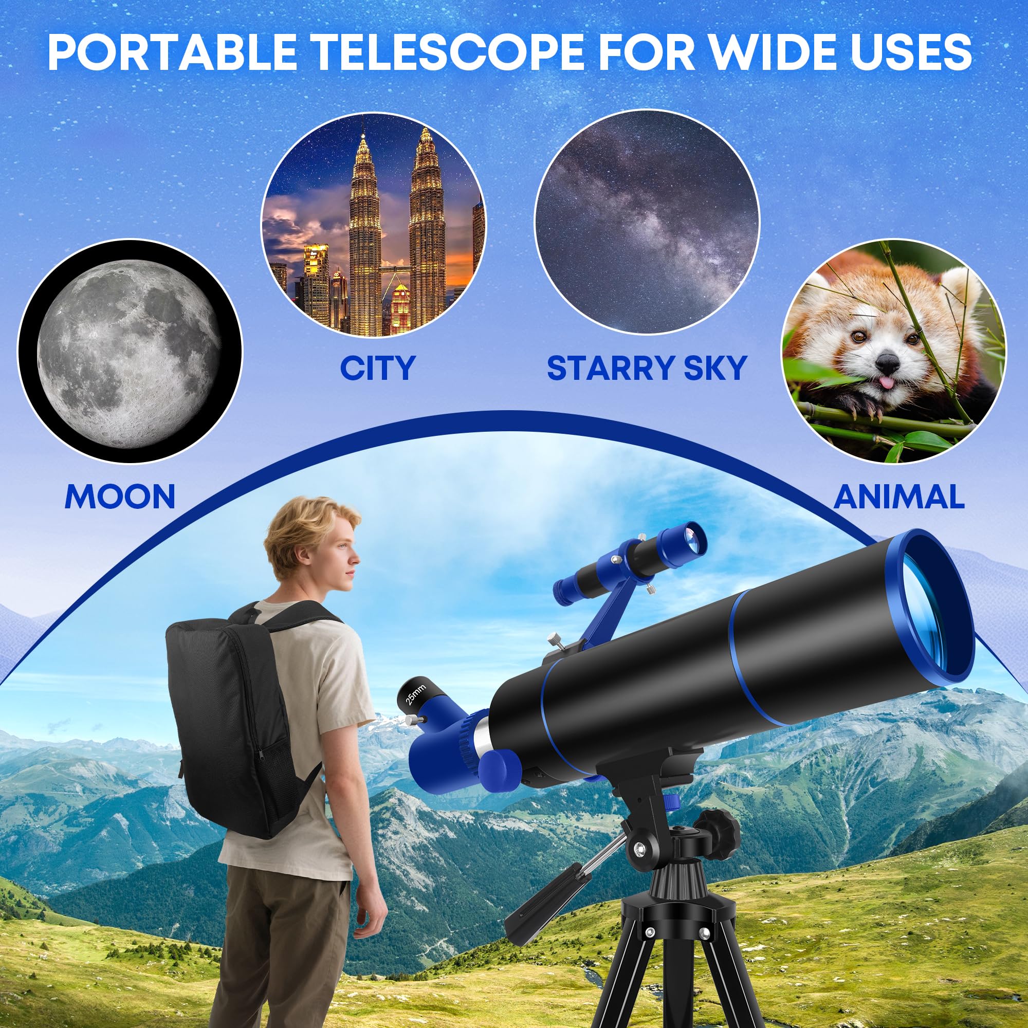 Dianfan Teleskop für Erwachsene Astronomie, 80mm Blende 500mm Teleskop für Kinder & Anfänger, Tragbares Telescope mit Rucksack, Telefon Adapter und Aufkleber