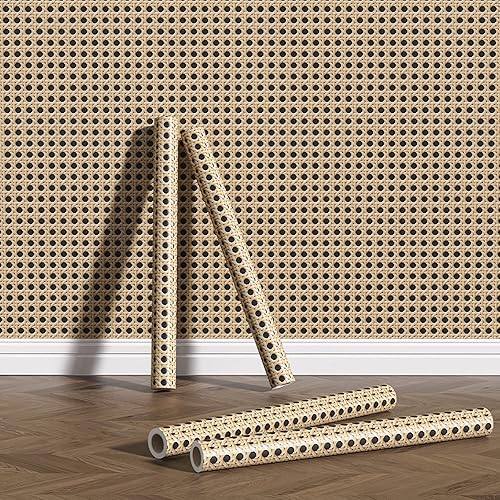 Miniatura 1 de Papel tapiz de ratán para despegar y pegar para muebles de dormitorio, papel extraíble para decoración de pared, 17.7 x 118 pulgadas, 14.5 pies