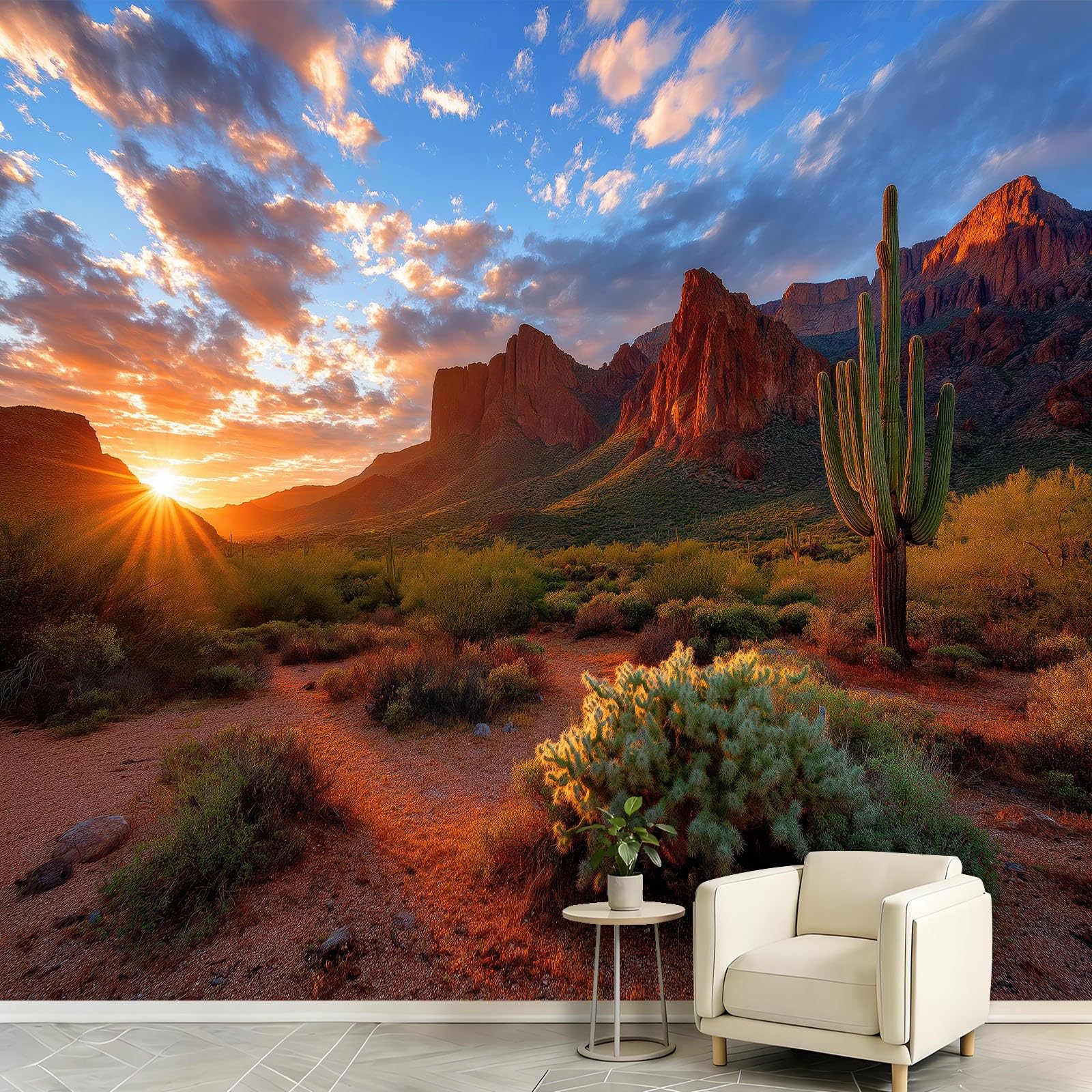Désert Cactus Cœur Soleil Fresque Murale tapisserie intissée panoramique salon 350x256cm