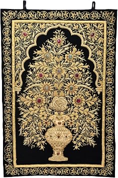 AARGKRAFT Royal Ancient Zardozi Jewel Art Wall Hanging, Hand Embroided - Black Zardosi, Zardosi Wall hanging 24 x 36 inch