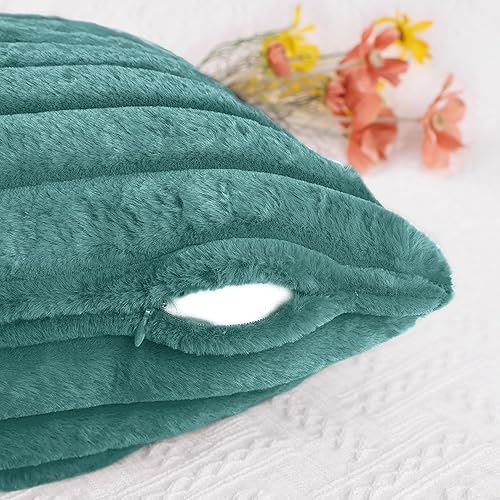 Miniatura 4 de uxcell 2 fundas de almohada de pelo sintético de doble cara suaves y esponjosas a rayas para decoración del hogar, 18 x 18 pulgadas, color azul