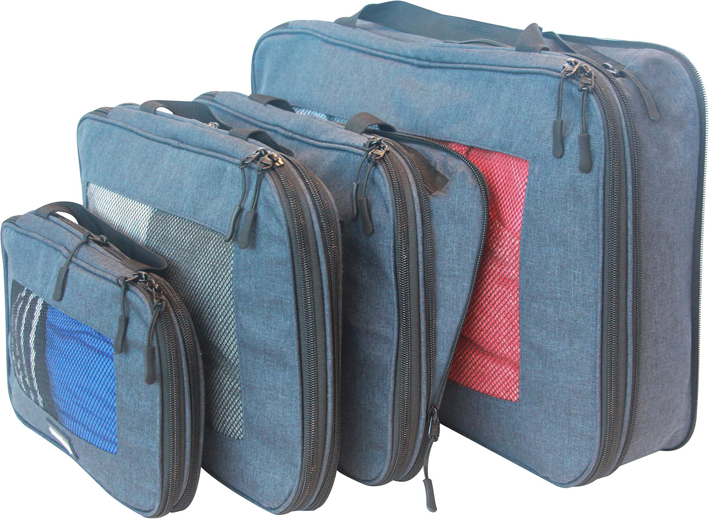 travelbug Compression Packing Cubes Set of 4 (Small, Medium, Medium, and Large) | Compresses to fit more in less space | Luggage Organizer for Travel (Dark Blue)
