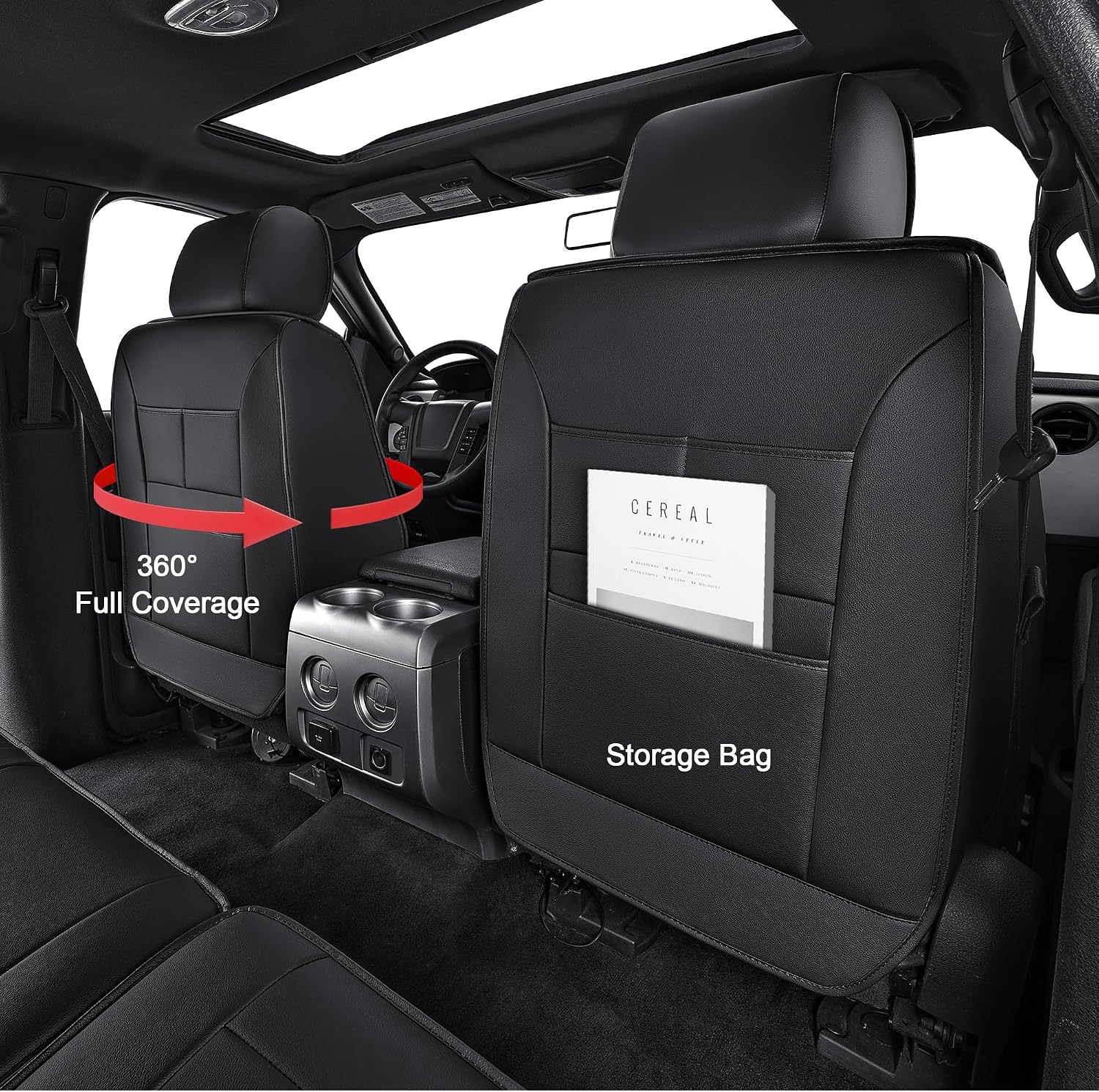 IKABEVEM Floor Mats & Seat Covers Fit for 2015-2026 Ford F150 / F-150 Lightning SuperCrew Cab (Only Fit Without Rear Under-Seat Fold Flat Storage)
