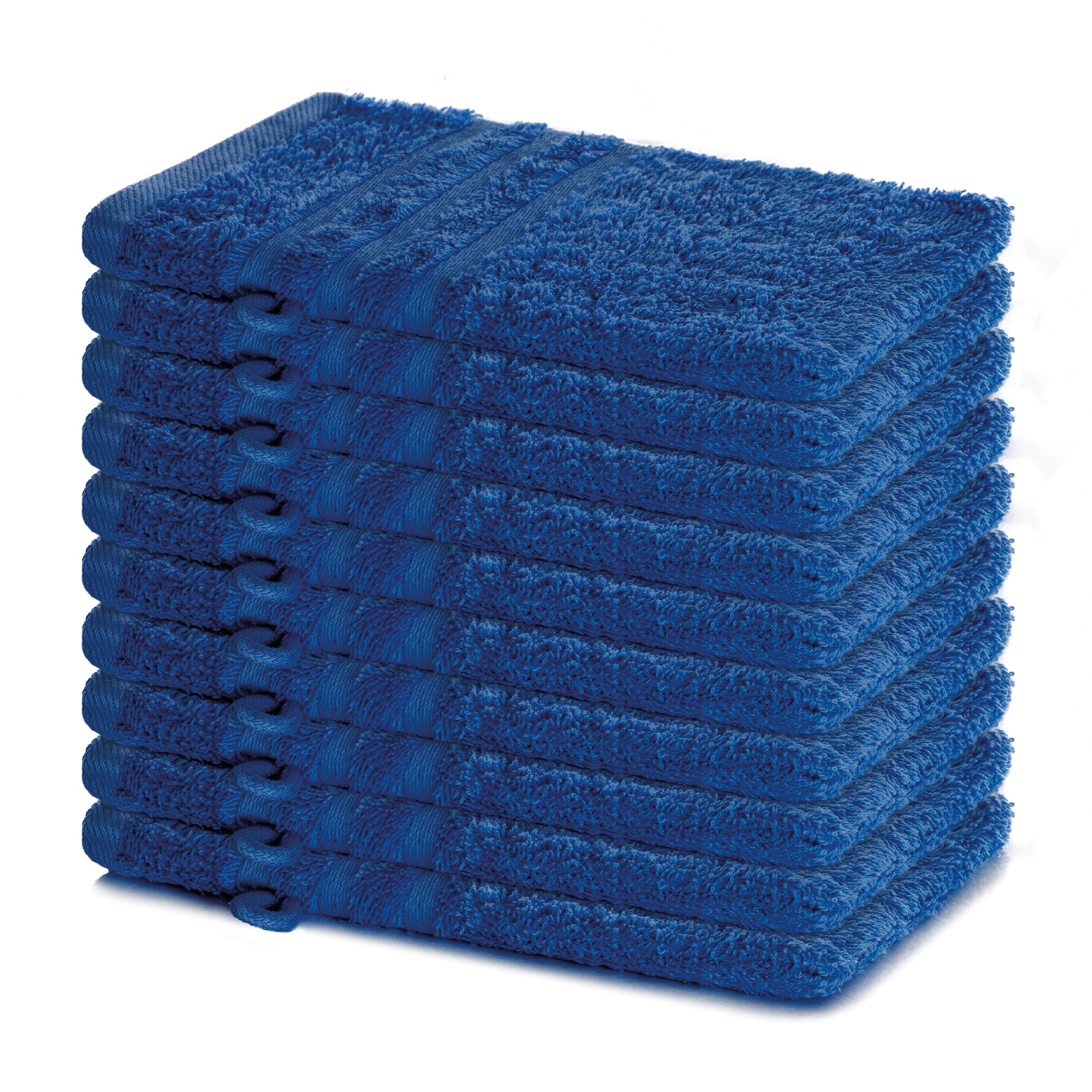 Confezione 10 Guanti Da Bagno In 100% Cotone 500 G/m² - 15x21 Cm - Morbidi E Assorbenti, Colore Blu Reale Con Cordino