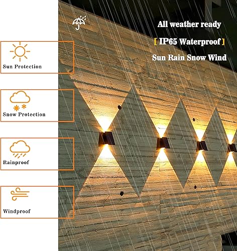 Miniatura 6 de SEEMAIL Luces solares de pared para exteriores, 2 LED de 300 lm de alto brillo, luces solares exteriores hacia arriba y hacia abajo, luces