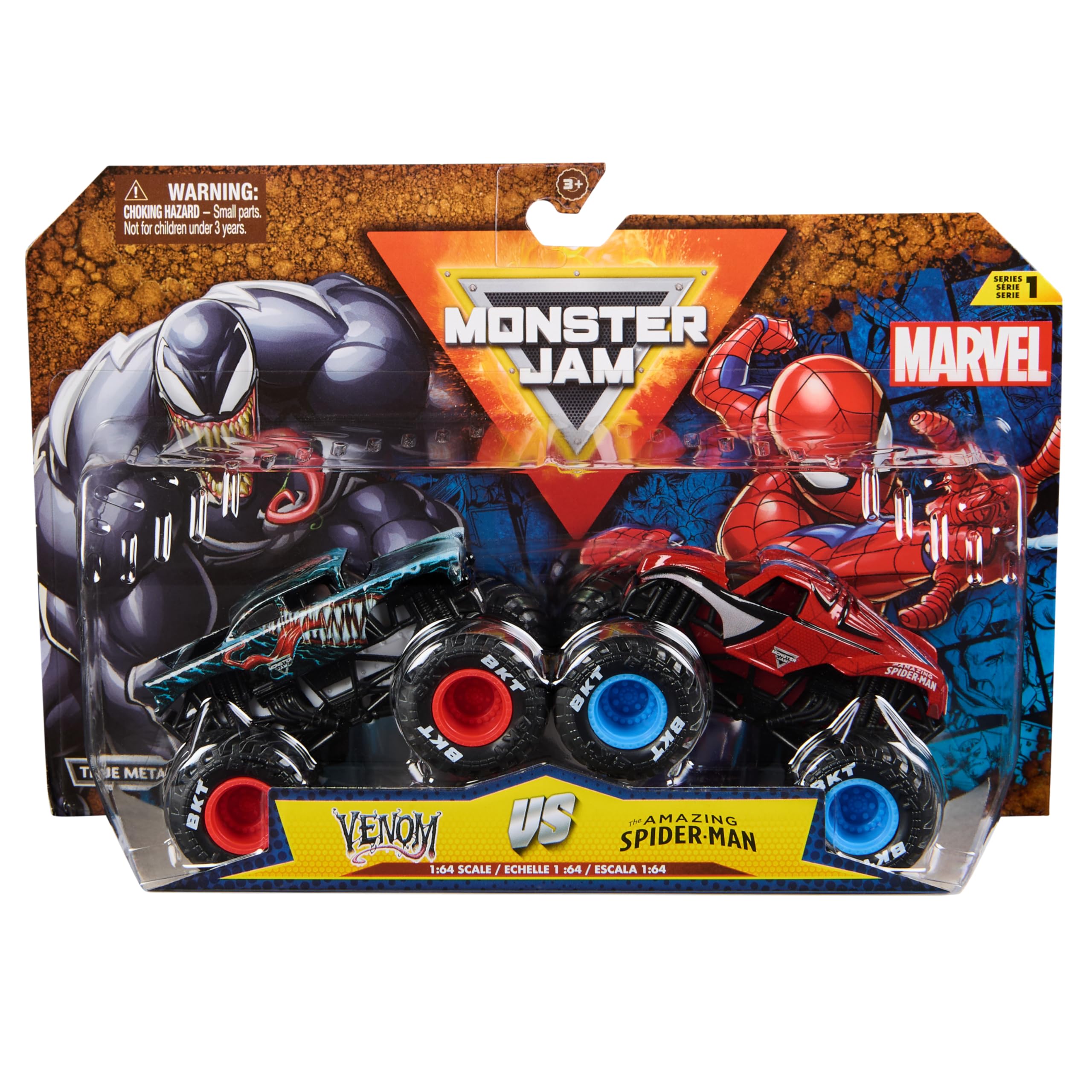 Monster Jam, Monster Truck die-cast ufficiali Marvel Iron Man Vs. War Machine, in scala 1:64, giocattoli per bambini e bambine dai 3 anni in su