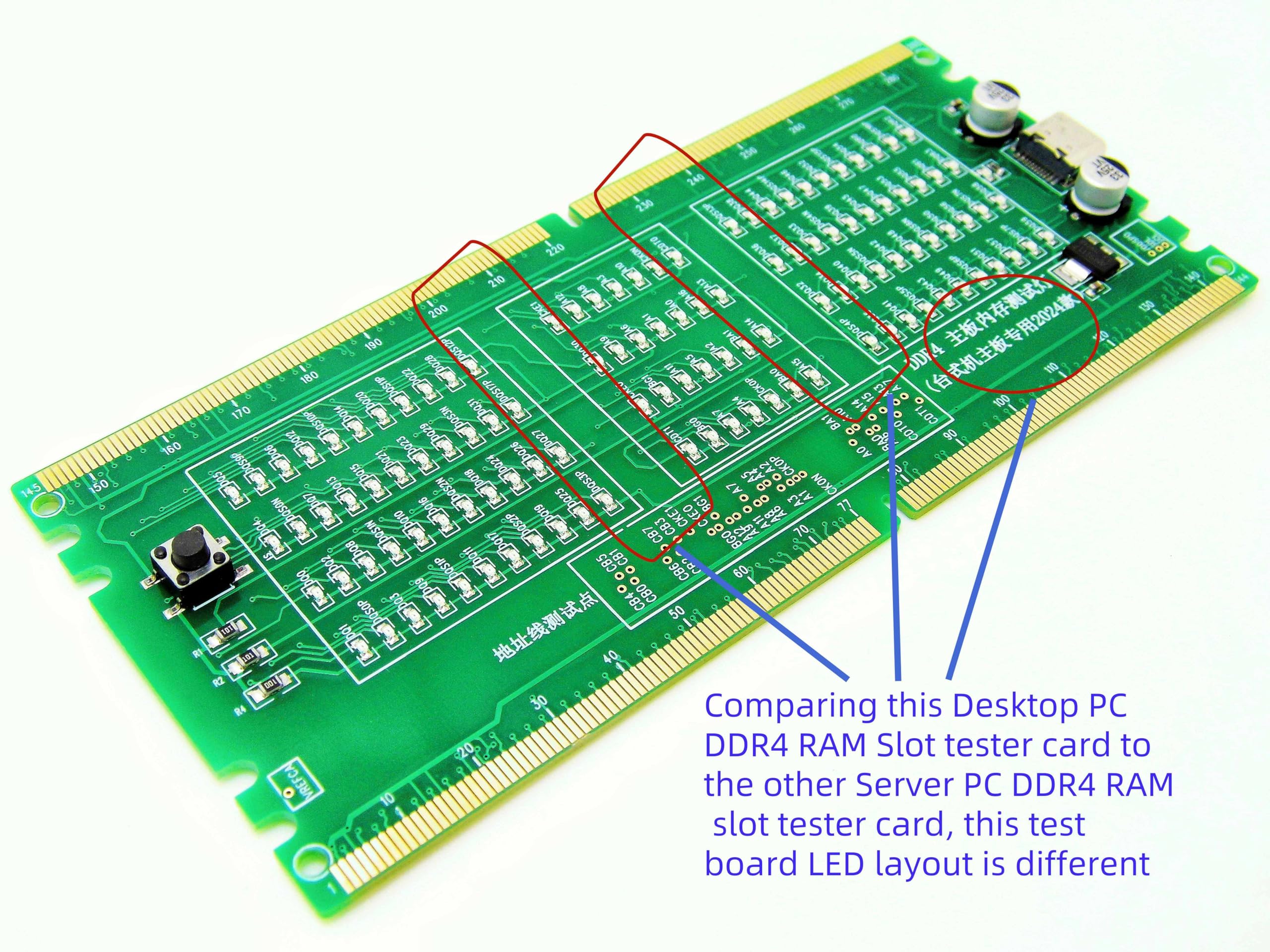 RAM-geheugen Diagnostische Analysator 4 in 1 Desktop DDR3 DDR4 DDR5UDMM DDR5RDIMM Testerkaart met Licht, Eenvoudige Test Snelle Diagnostische Analysator LED-testerkaart
